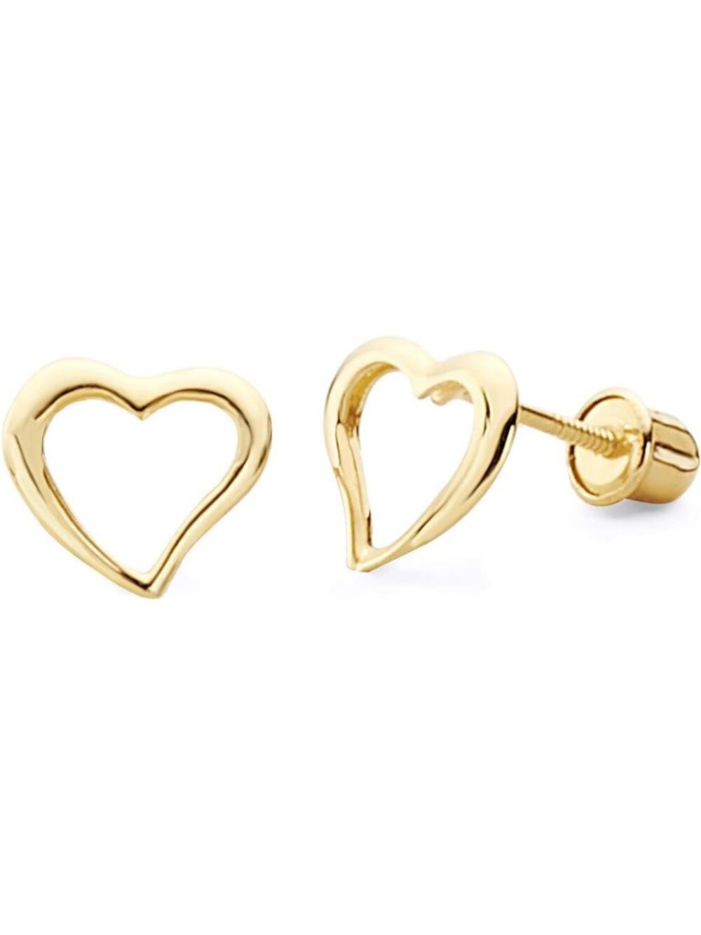 14k Yellow Gold Heart Stud Earrings, Floating Design, Screw Back Closure